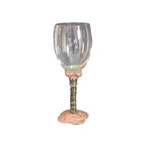 Vintage 2 Saints Pink Green Enamel Rhinestone Wine Goblet